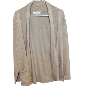 Verve Ami Beige Gold Fleck Open Front Cardigan Lightweight Knit Size M